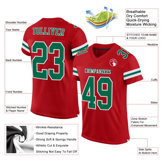 Custom Red Kelly Green-White Mesh Authentic Football Jersey Custom Red Kelly Green-White Mesh Authentic Football Jersey