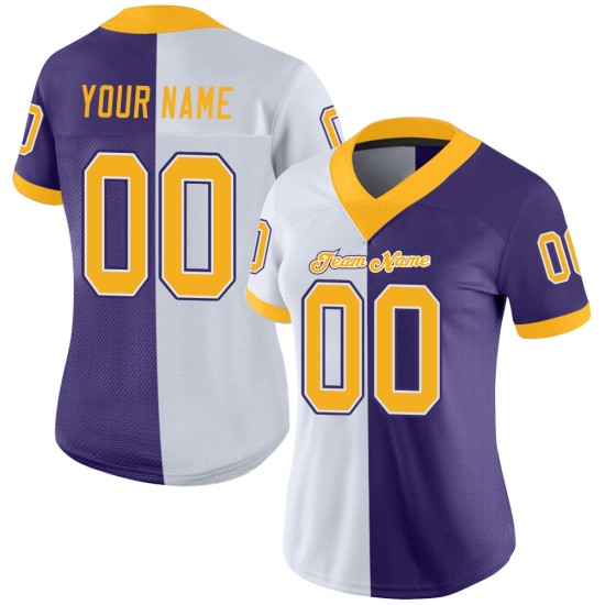 Custom Purple Gold-White Mesh Split Fashion Football Jersey Custom Purple Gold-White Mesh Split Fashion Football Jersey