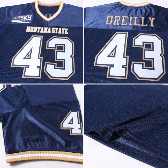 Custom Navy White-Old Gold Mesh Authentic Throwback Football Jersey Custom Navy White-Old Gold Mesh Authentic Throwback Football Jersey