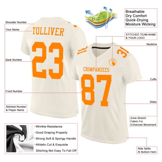 Custom Cream Bay Orange Mesh Authentic Football Jersey Custom Cream Bay Orange Mesh Authentic Football Jersey