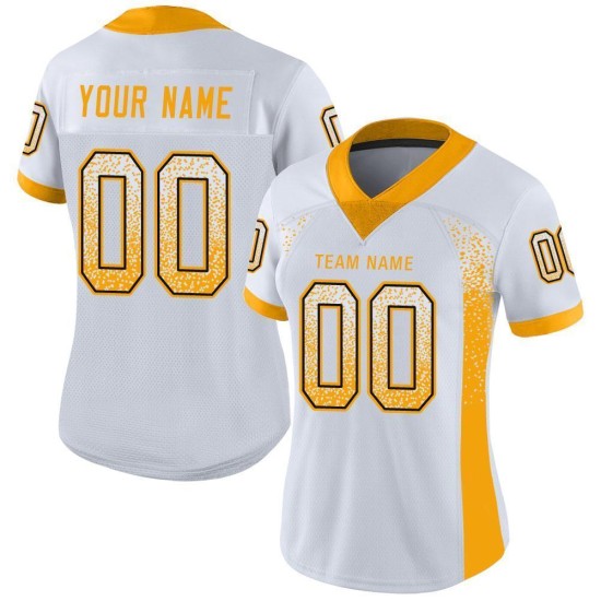 Custom White Gold-Black Mesh Drift Fashion Football Jersey Custom White Gold-Black Mesh Drift Fashion Football Jersey