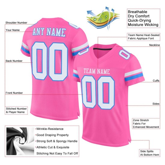 Custom Pink White-Powder Blue Mesh Authentic Football Jersey Custom Pink White-Powder Blue Mesh Authentic Football Jersey