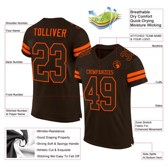 Custom Brown Brown-Orange Mesh Authentic Football Jersey Custom Brown Brown-Orange Mesh Authentic Football Jersey