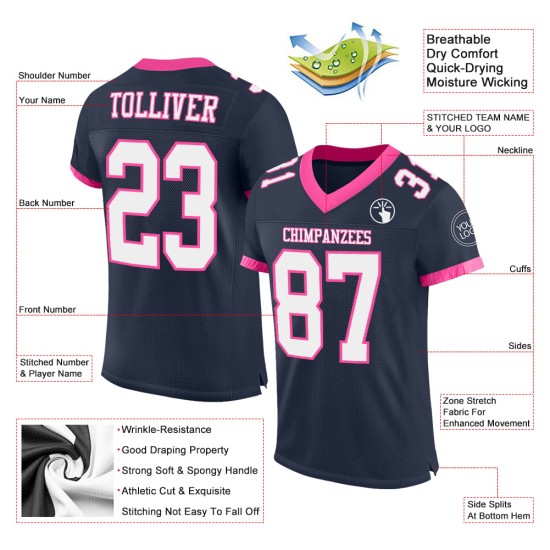 Custom Navy White-Pink Mesh Authentic Football Jersey Custom Navy White-Pink Mesh Authentic Football Jersey