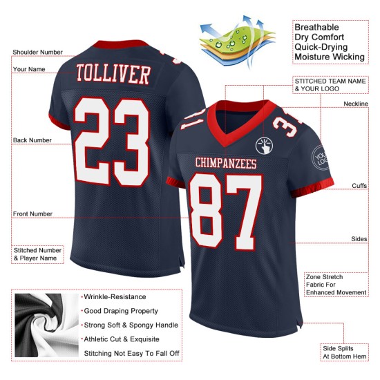 Custom Navy White-Red Mesh Authentic Football Jersey Custom Navy White-Red Mesh Authentic Football Jersey