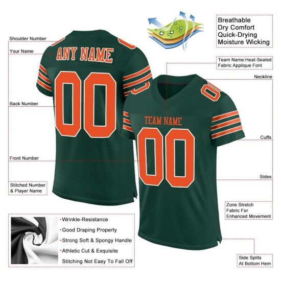 Custom Green Orange-White Mesh Authentic Football Jersey Custom Green Orange-White Mesh Authentic Football Jersey
