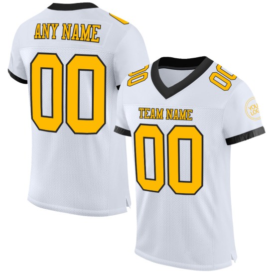 Custom White Gold-Black Mesh Authentic Football Jersey Custom White Gold-Black Mesh Authentic Football Jersey