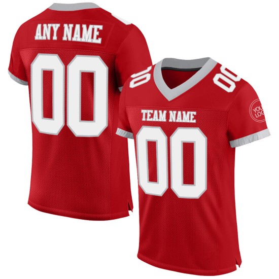 Custom Red White-Gray Mesh Authentic Football Jersey Custom Red White-Gray Mesh Authentic Football Jersey