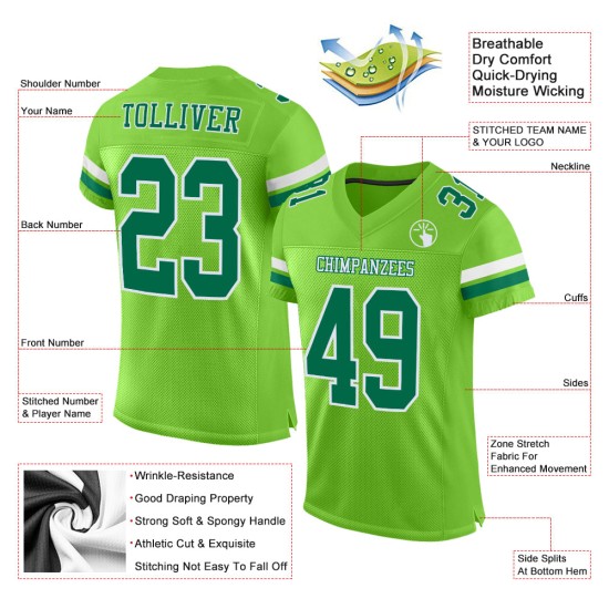 Custom Neon Green Kelly Green-White Mesh Authentic Football Jersey Custom Neon Green Kelly Green-White Mesh Authentic Football Jersey
