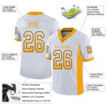 Custom White Gold-Black Mesh Drift Fashion Football Jersey Custom White Gold-Black Mesh Drift Fashion Football Jersey