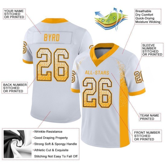 Custom White Gold-Black Mesh Drift Fashion Football Jersey Custom White Gold-Black Mesh Drift Fashion Football Jersey