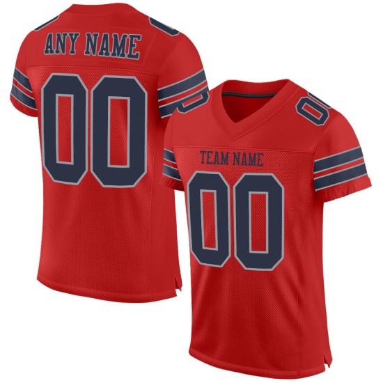 Custom Scarlet Navy-Light Gray Mesh Authentic Football Jersey Custom Scarlet Navy-Light Gray Mesh Authentic Football Jersey
