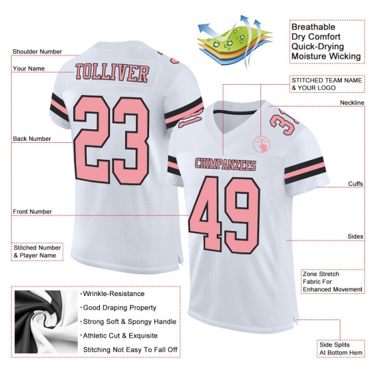 Custom White Medium Pink-Black Mesh Authentic Football Jersey Custom White Medium Pink-Black Mesh Authentic Football Jersey