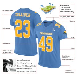 Custom Light Blue Gold-White Mesh Authentic Football Jersey Custom Light Blue Gold-White Mesh Authentic Football Jersey