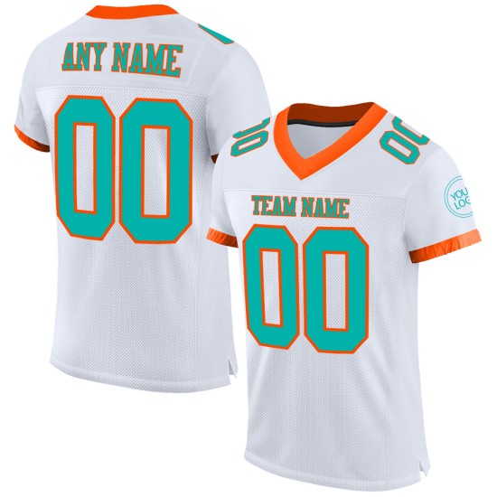 Custom White Aqua-Orange Mesh Authentic Football Jersey Custom White Aqua-Orange Mesh Authentic Football Jersey